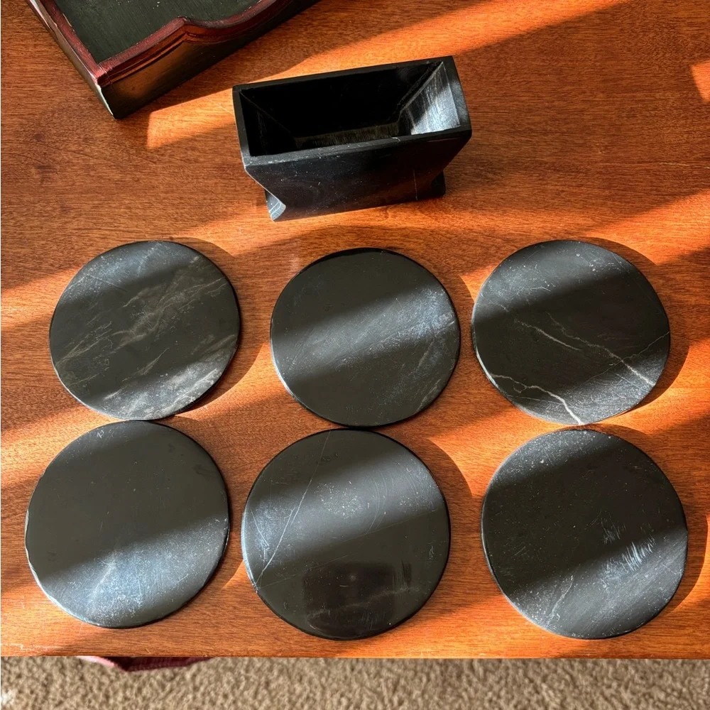 Black Marble Coasters. Set of 6